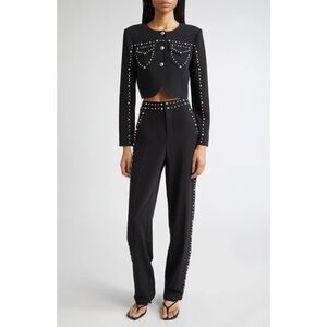 New $595 Cinq à Sept Olga Studded Cropped Blazer Jacket Black Size 8